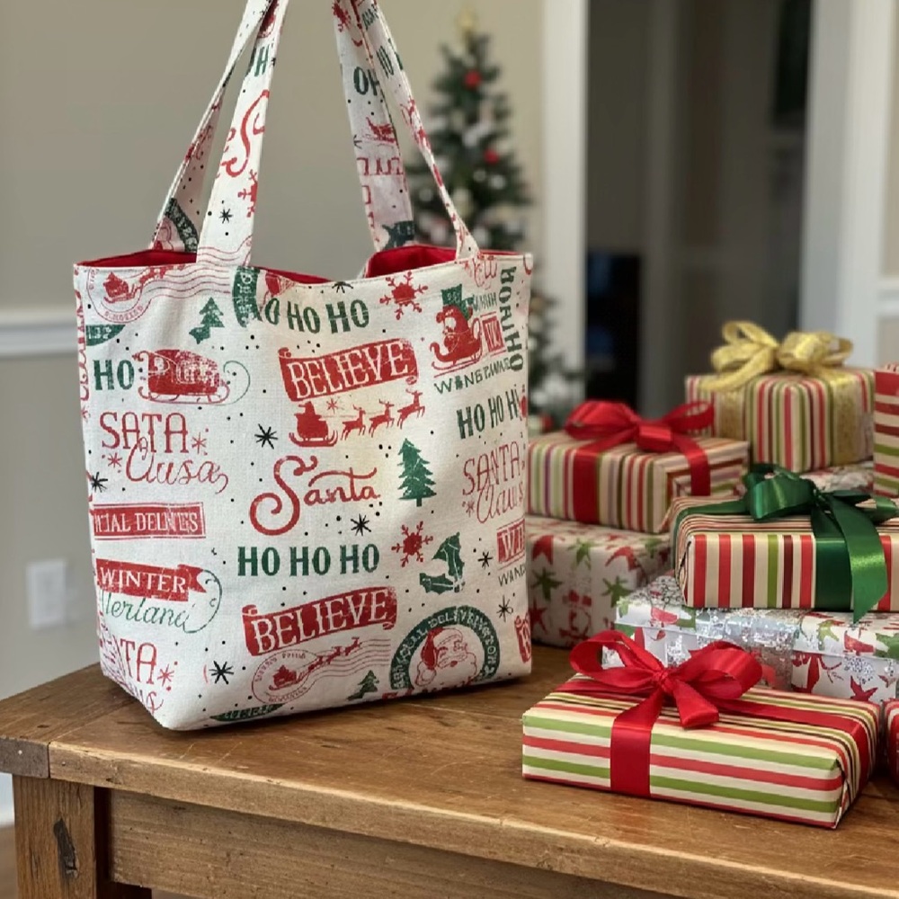 Festive Holiday Tote Bag - Red and Green